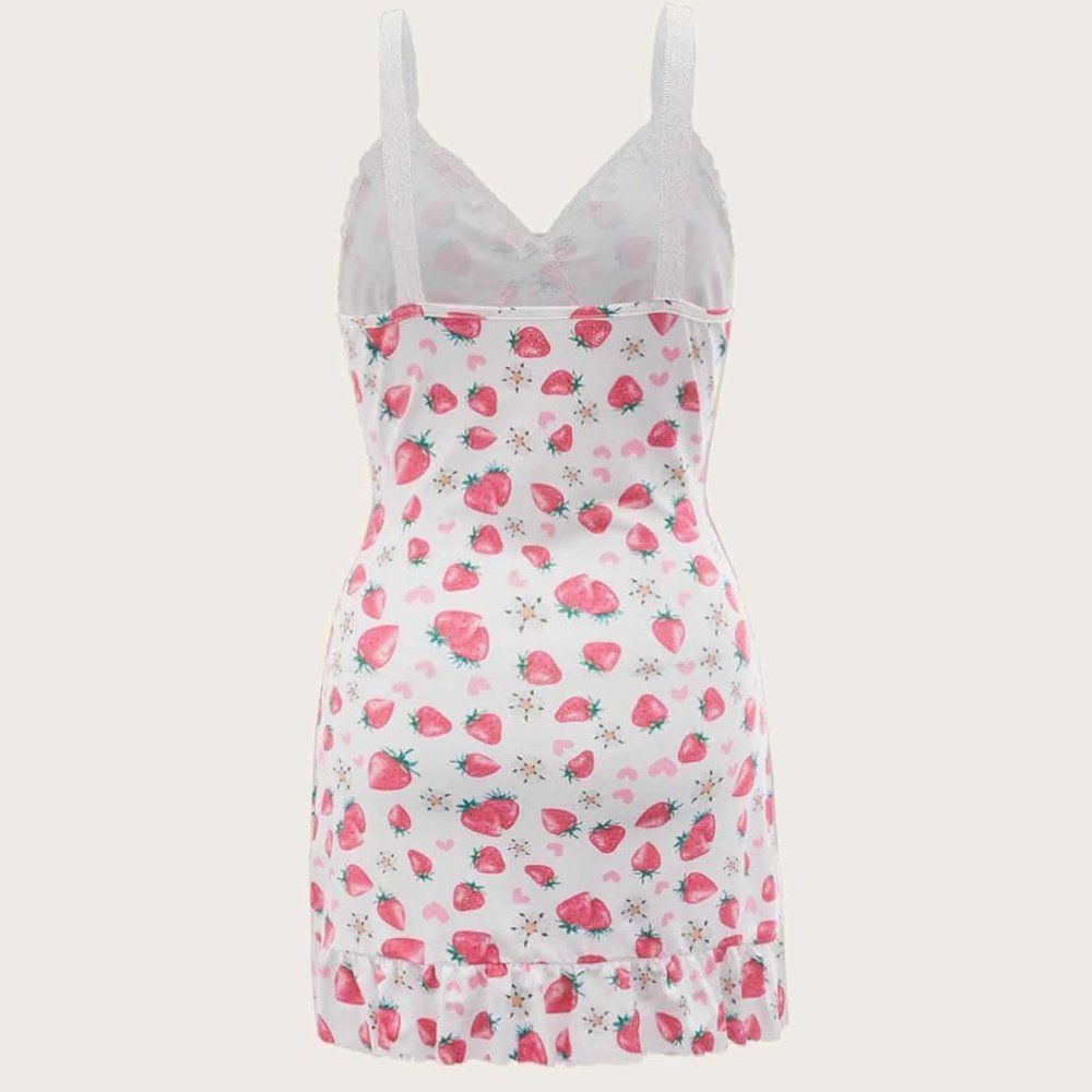 ❤️$♥️Strawberry Slip Dress Teddy Valentines Lace Trim sz  M or L - Picture 3 of 11